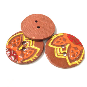 Vibrant 'Fiesta' Ceramic Buttons on Red Clay - 1 1/16" - 3 Pack