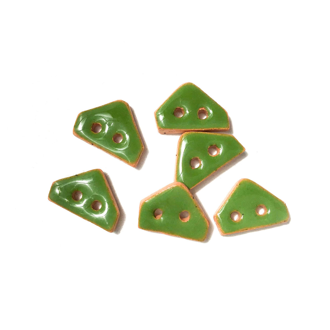 Shamrock Green Ceramic Buttons on Brown Clay - Small Geometric Ceramic Buttons - 3/8