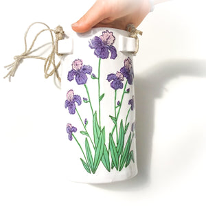 Flowering Purple Iris Hanging Ceramic Pot - Hanging Clay Flower Planter