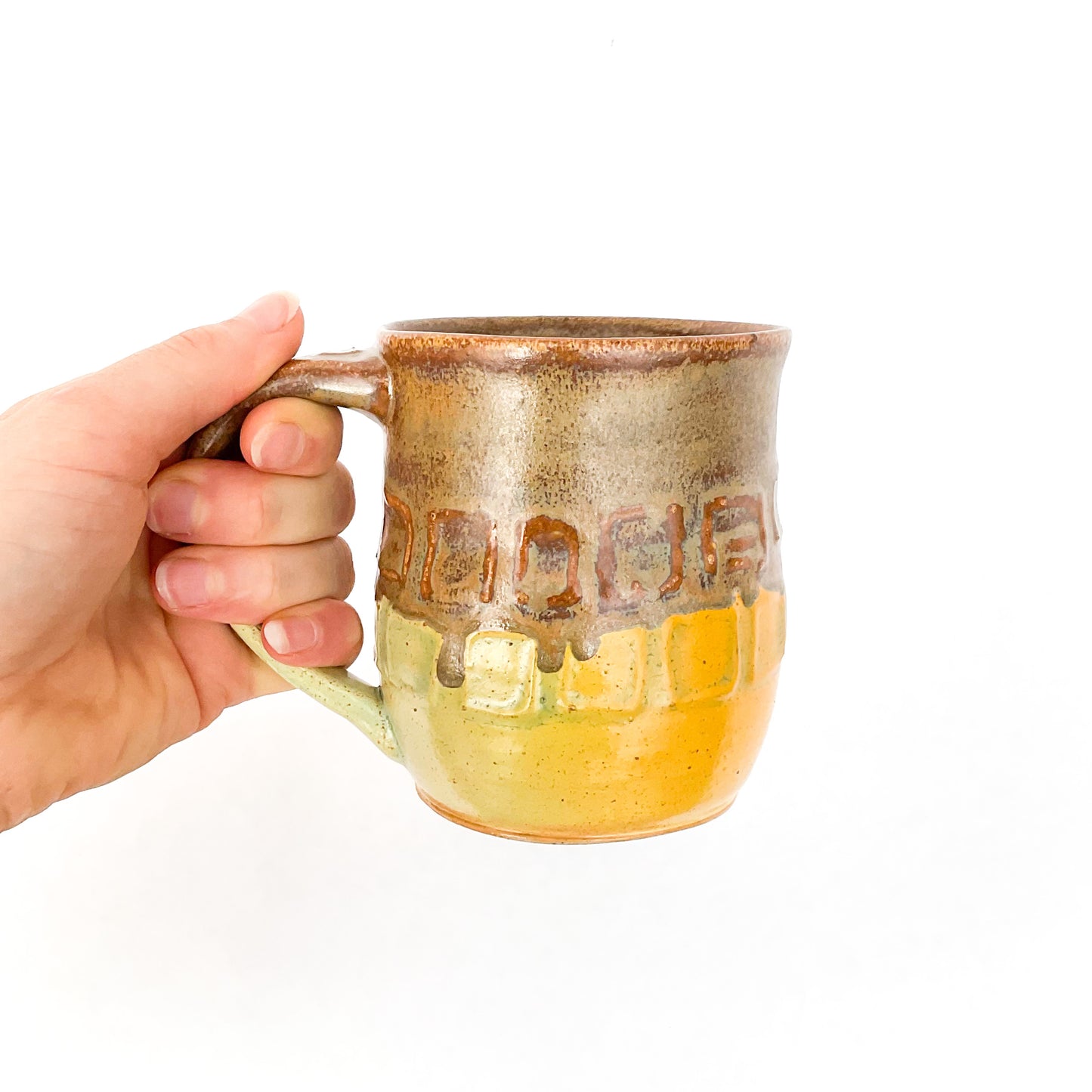 Copper, Honeydew Green & Orange Stoneware Mug - 12 ounce Ceramic Mug