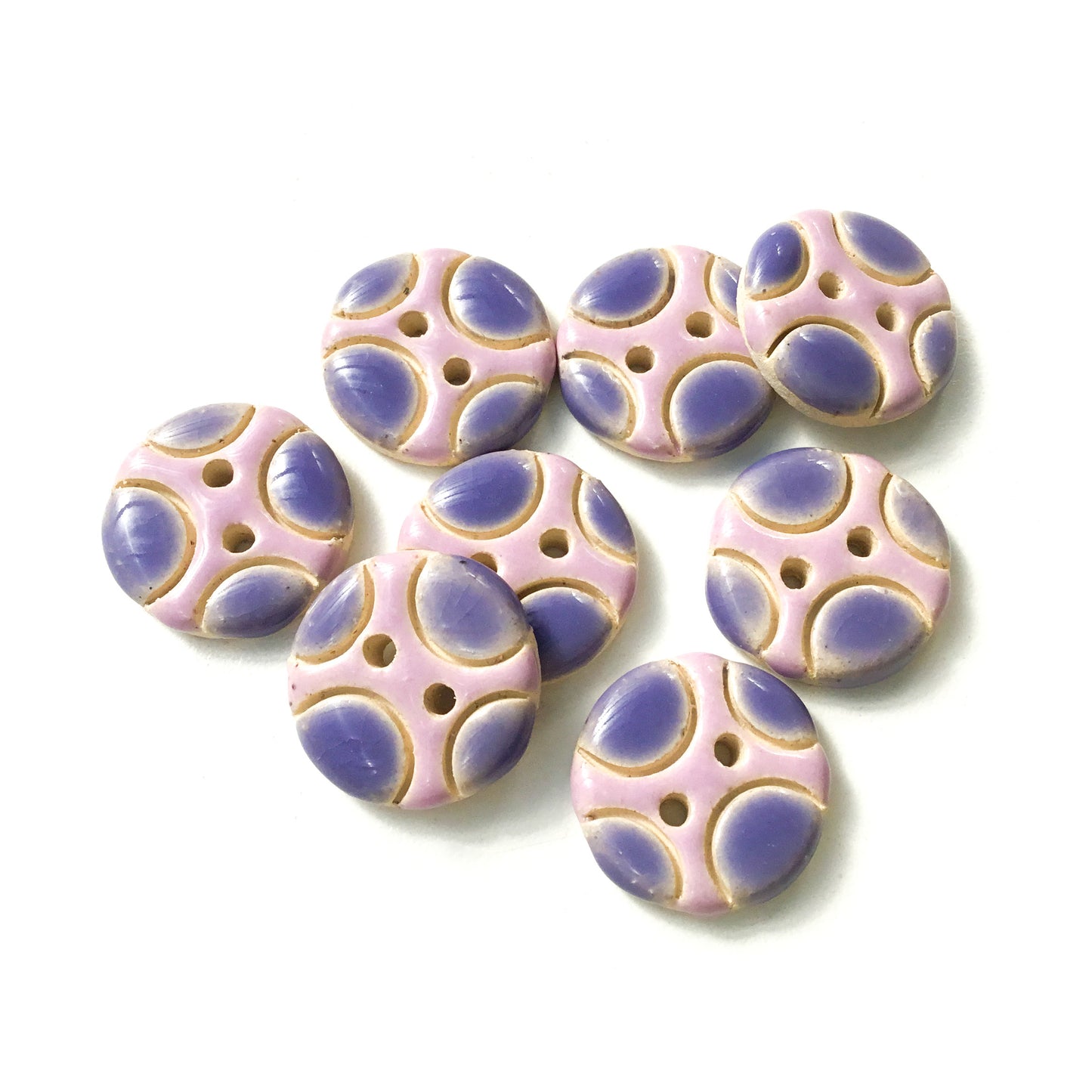 Purple Bubbles Ceramic Buttons on Buff Clay -  3/4"