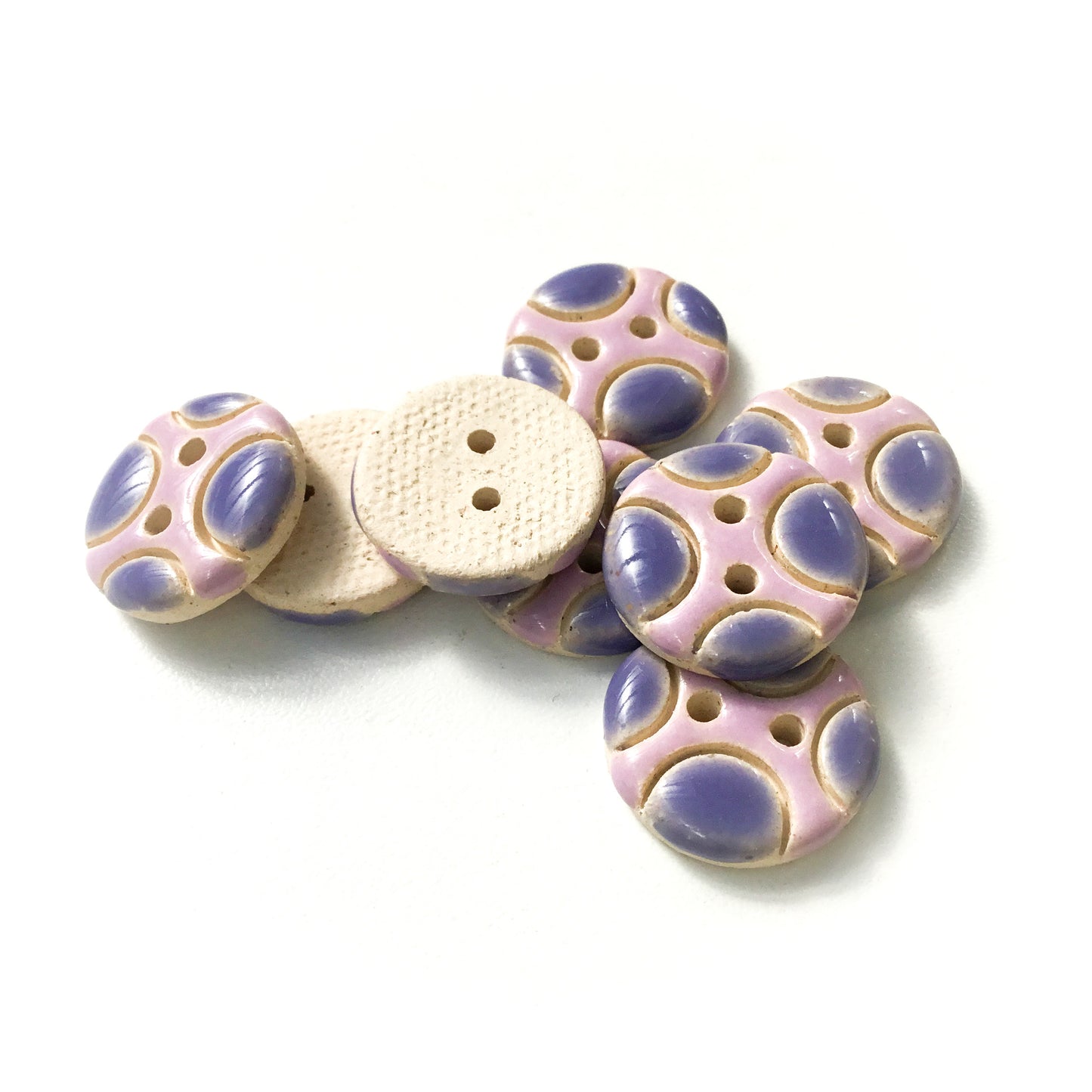 Purple Bubbles Ceramic Buttons on Buff Clay -  3/4"