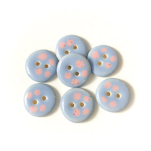 Light Blue + Speckled Pink Dot Buttons - Round Ceramic Buttons - 3/4" - 7 Pack