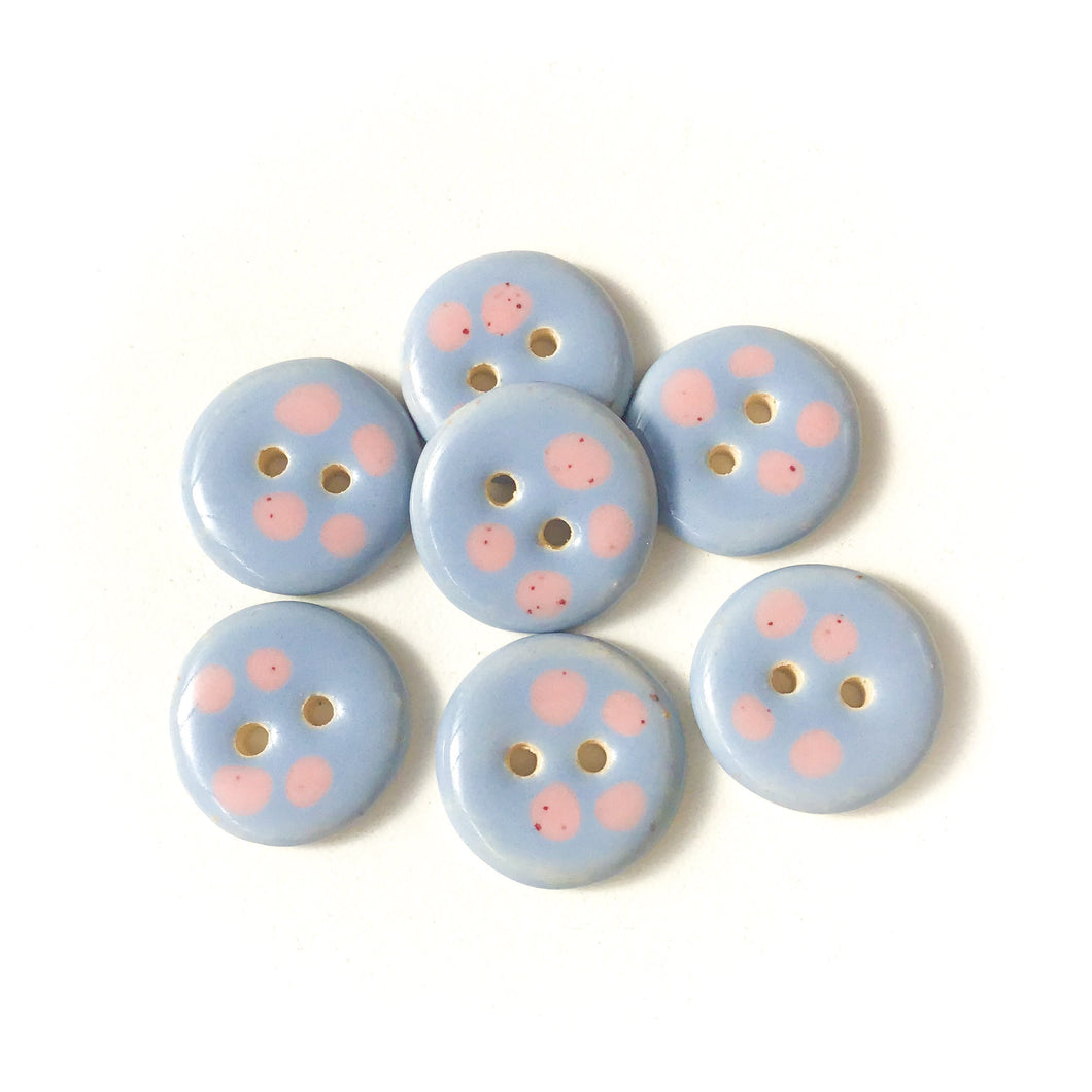 Light Blue + Speckled Pink Dot Buttons - Round Ceramic Buttons - 3/4