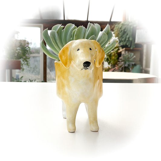Golden Retriever Dog Planter - Ceramic Dog Plant Pot