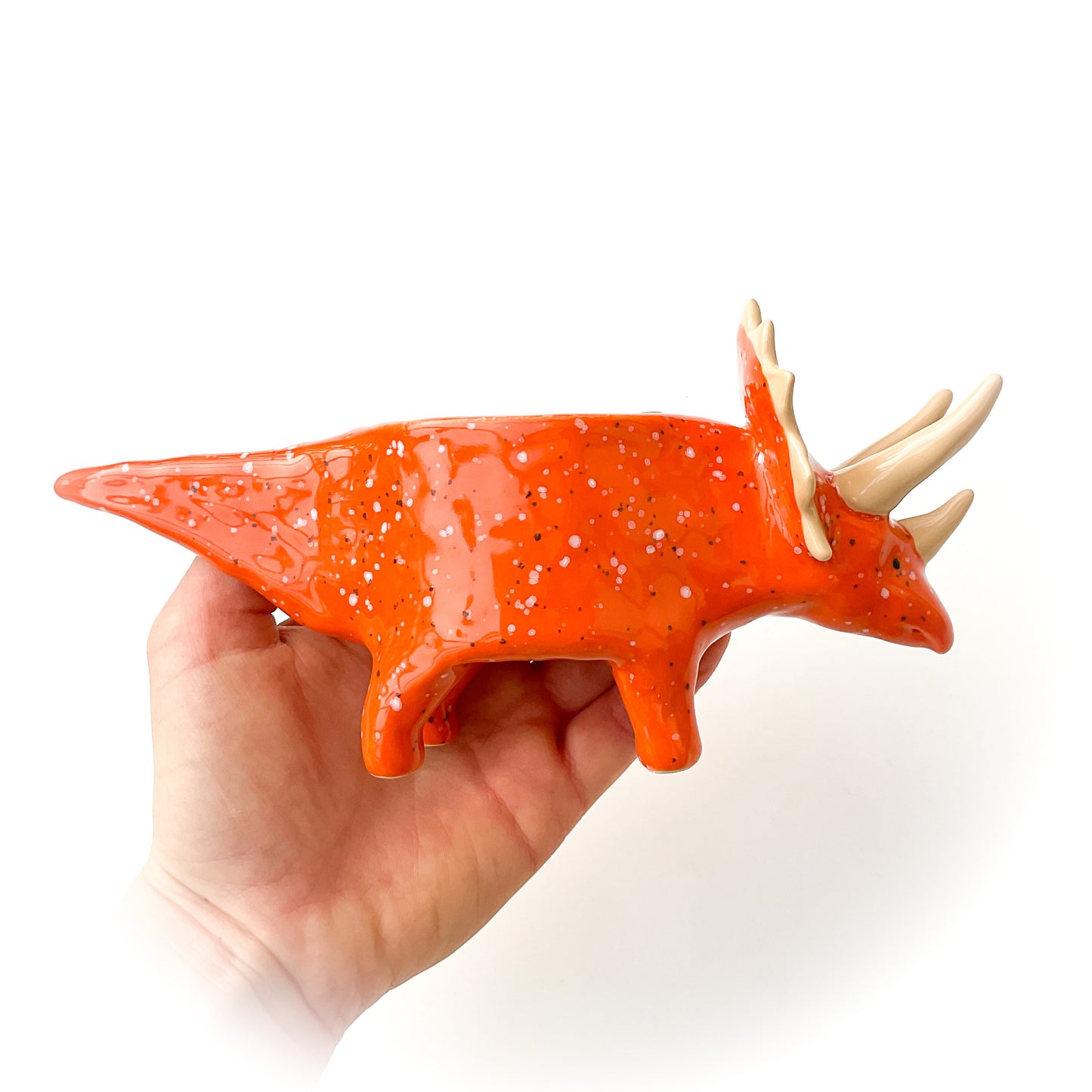 Speckled Orange Triceratops Dinosaur Planter - Dinosaur Succulent Planter