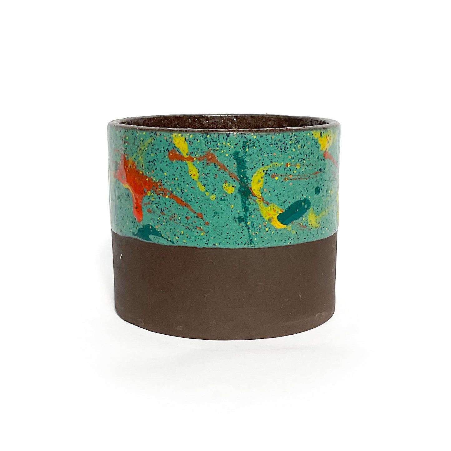 Sunshine & Turquoise - Rustic Black Clay Splatter Pot