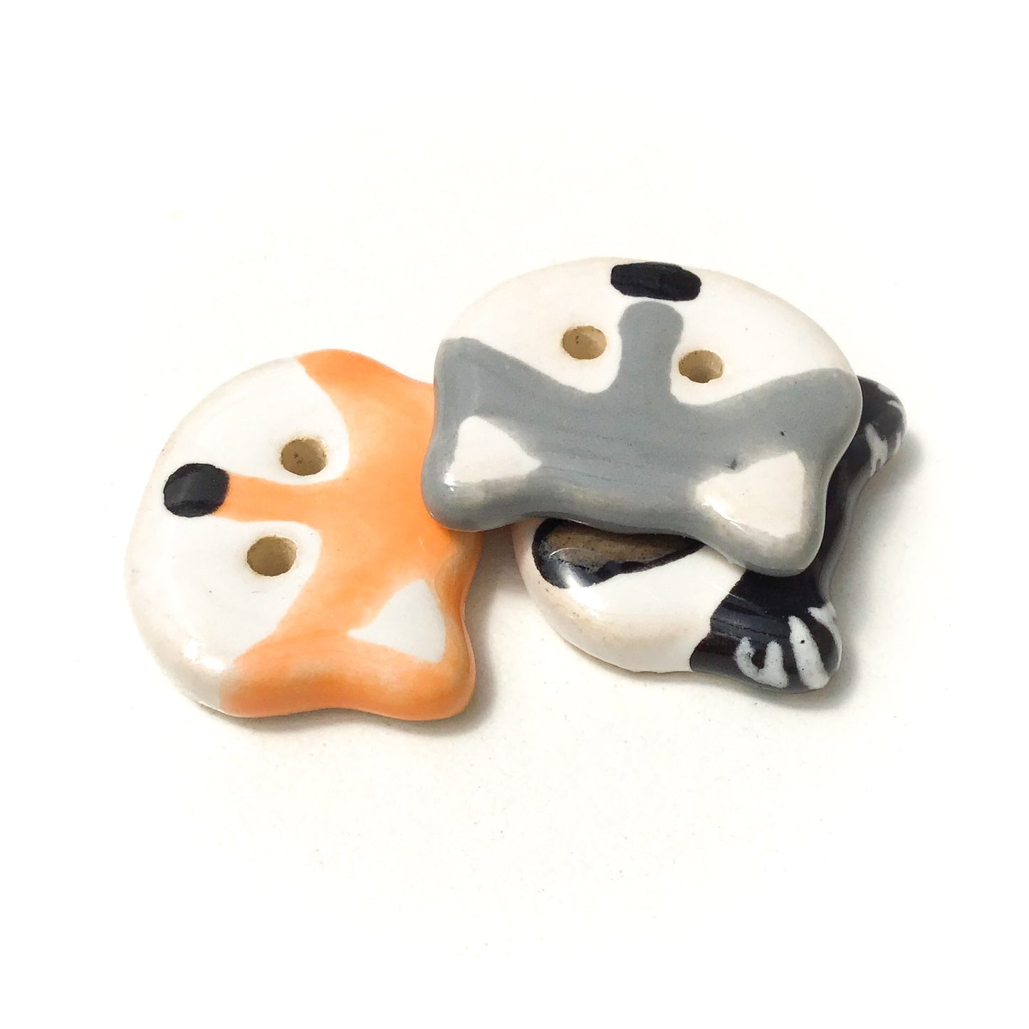 Ceramic Animal Buttons - Fox - Wolf - Raccoon - 3/4"