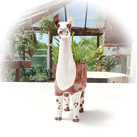 White Spotted Llama Pot - Ceramic Llama Planter