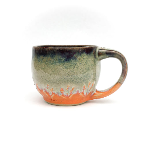 Deep & Hazy Blue-Gray with Cantaloupe Orange  Stoneware Mug - 9 ounce Ceramic Mug