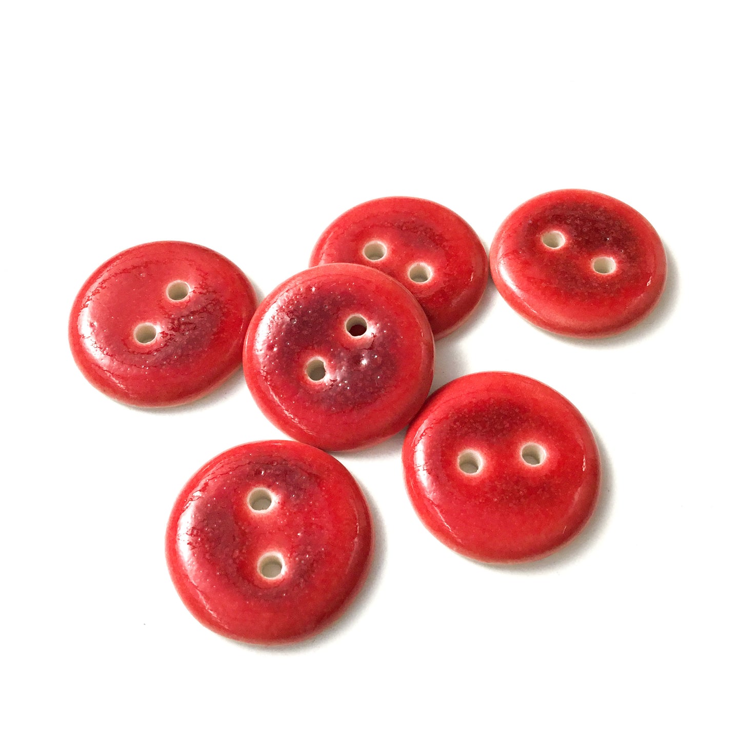 Deep Cherry Red Porcelain Buttons - Red Ceramic Buttons - 13/16" - 6 Pack