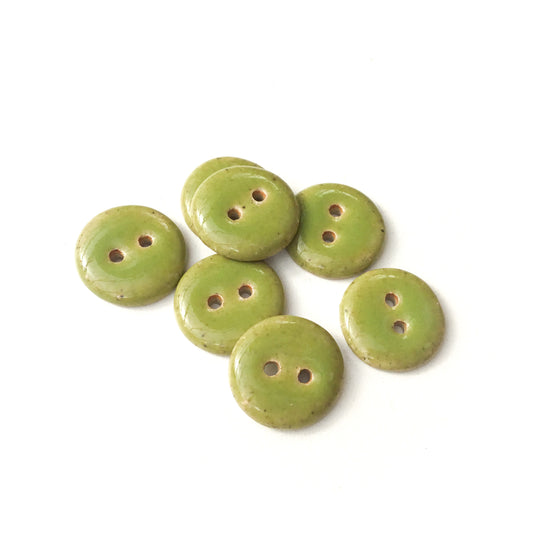 Olive Green Ceramic Stoneware Buttons - Green Clay Buttons - 5/8" - 7 Pack