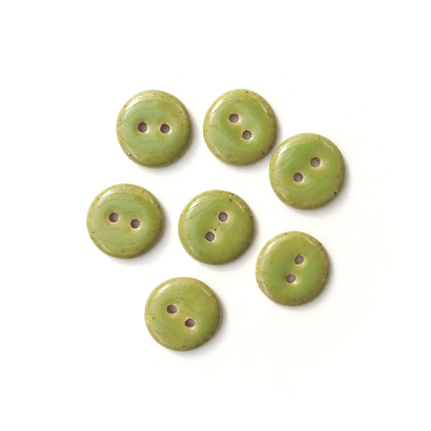 Olive Green Ceramic Stoneware Buttons  5/8" - 7 Pack