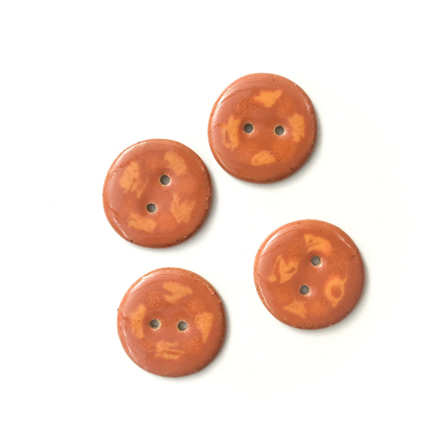 Copper Brown Stoneware Buttons with Orange Design - 1 1/16" - 4 Pack