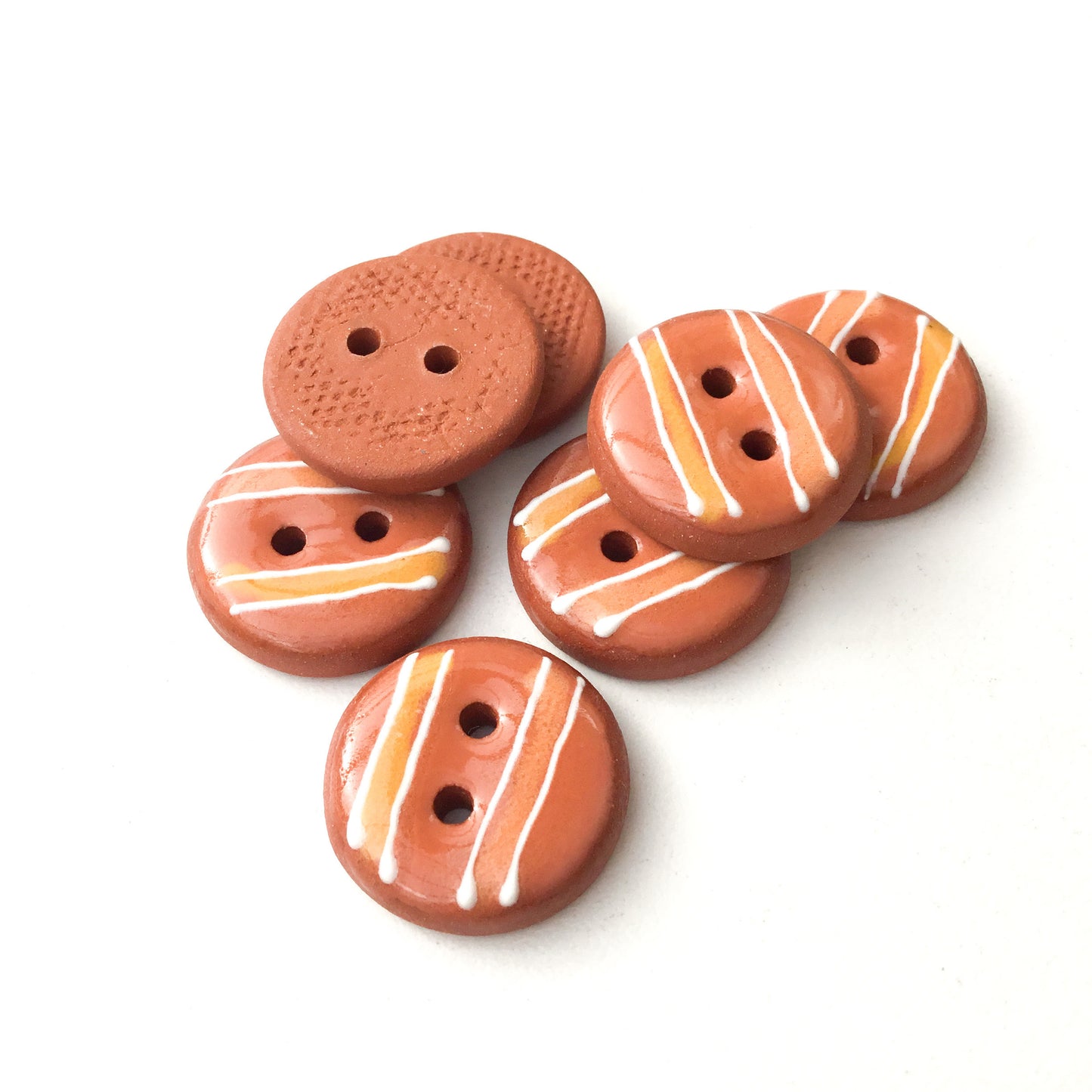 Striped Copper Brown Ceramic Buttons - Red Clay Buttons - 11/16" - 7 Pack