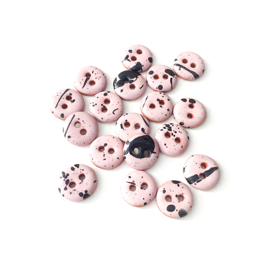 Pink & Black Splatter Paint Ceramic Buttons - 9/16"