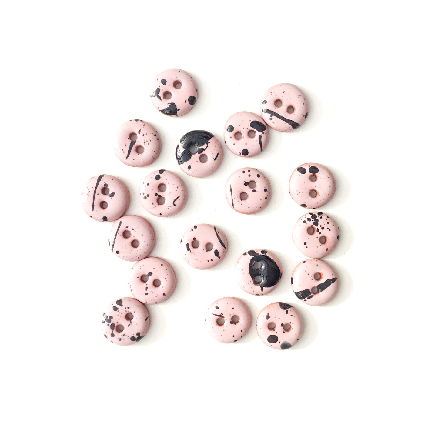 Pink & Black Splatter Paint Ceramic Buttons - 9/16"