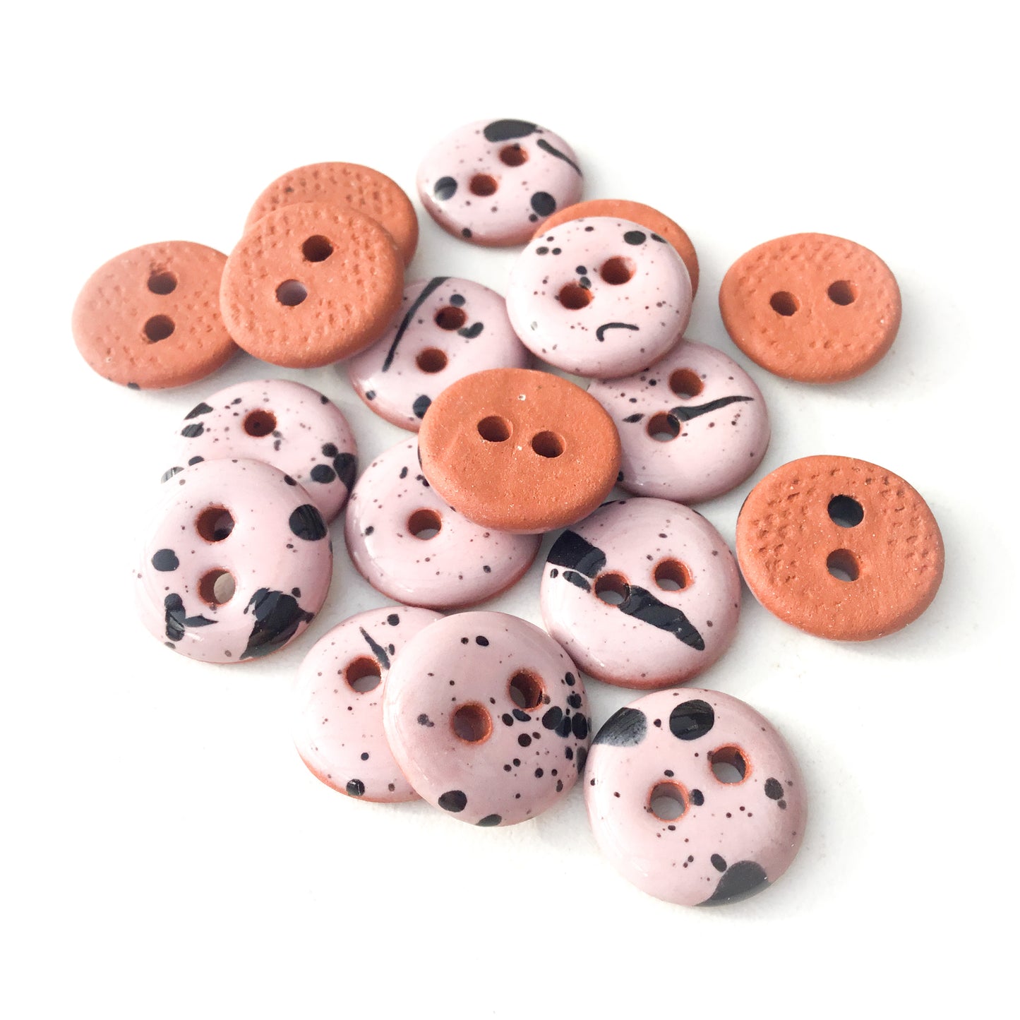 Pink & Black Splatter Paint Ceramic Buttons - 9/16"