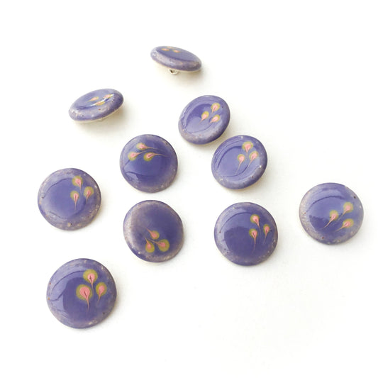 Periwinkle & Florets Ceramic Shank Buttons - 11/16"