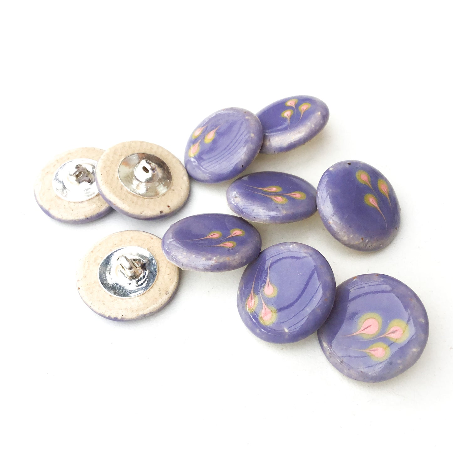 Periwinkle & Florets Ceramic Shank Buttons - 11/16"