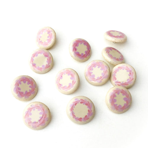 Antique White & Pink Wreath Ceramic Shank Buttons - 11/16