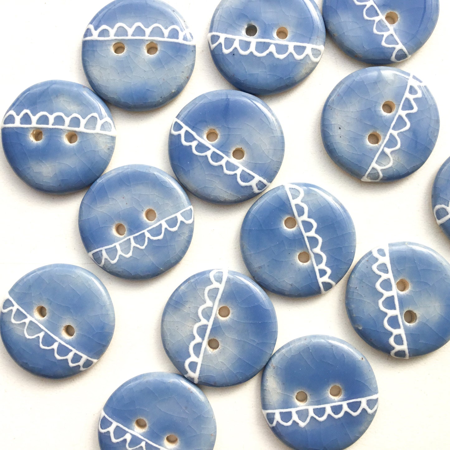 Cloudy Blues & Lace Ceramic Buttons - 7/8"