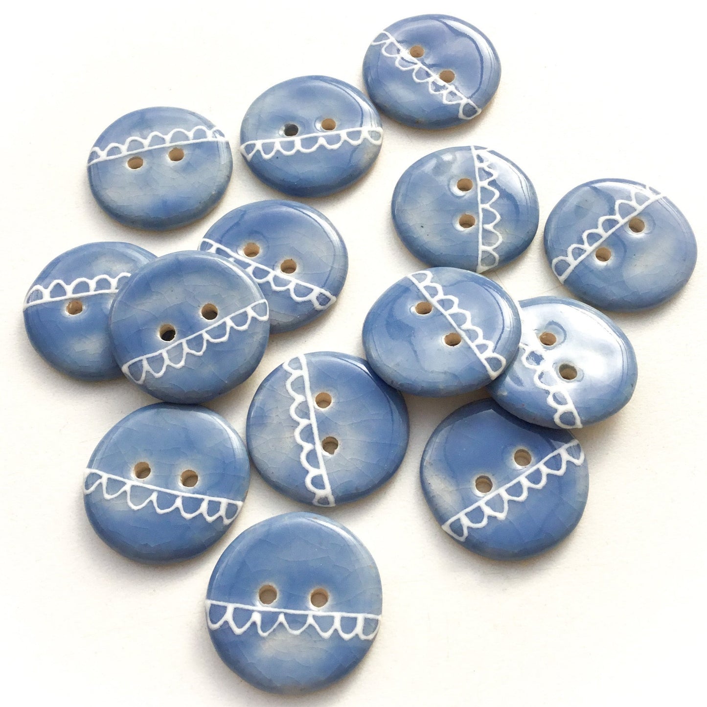 Cloudy Blues & Lace Ceramic Buttons - 7/8"