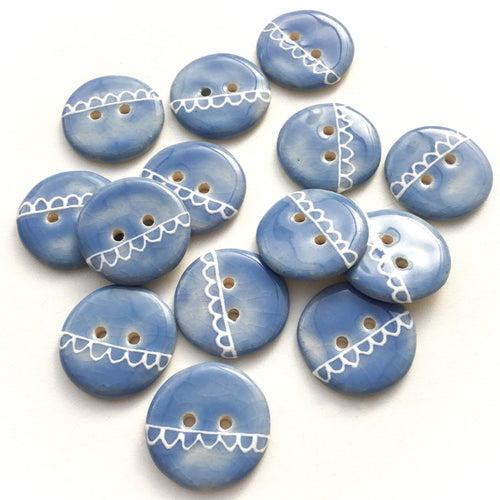 Cloudy Blues & Lace Ceramic Buttons - 7/8