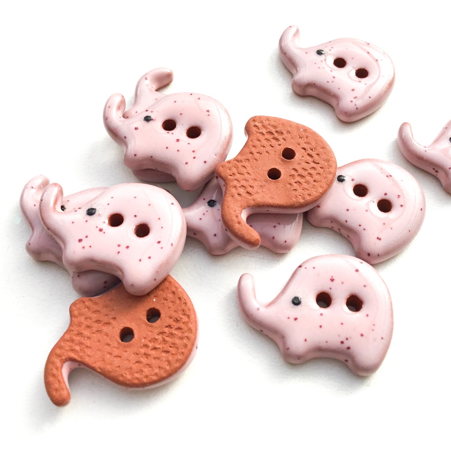 Speckled Pink Ceramic Elephant Buttons - 5/8"