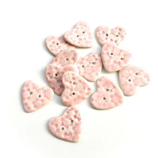 Floral Hearts Pink Porcelain Buttons - 1 1/8" x 1 1/16"