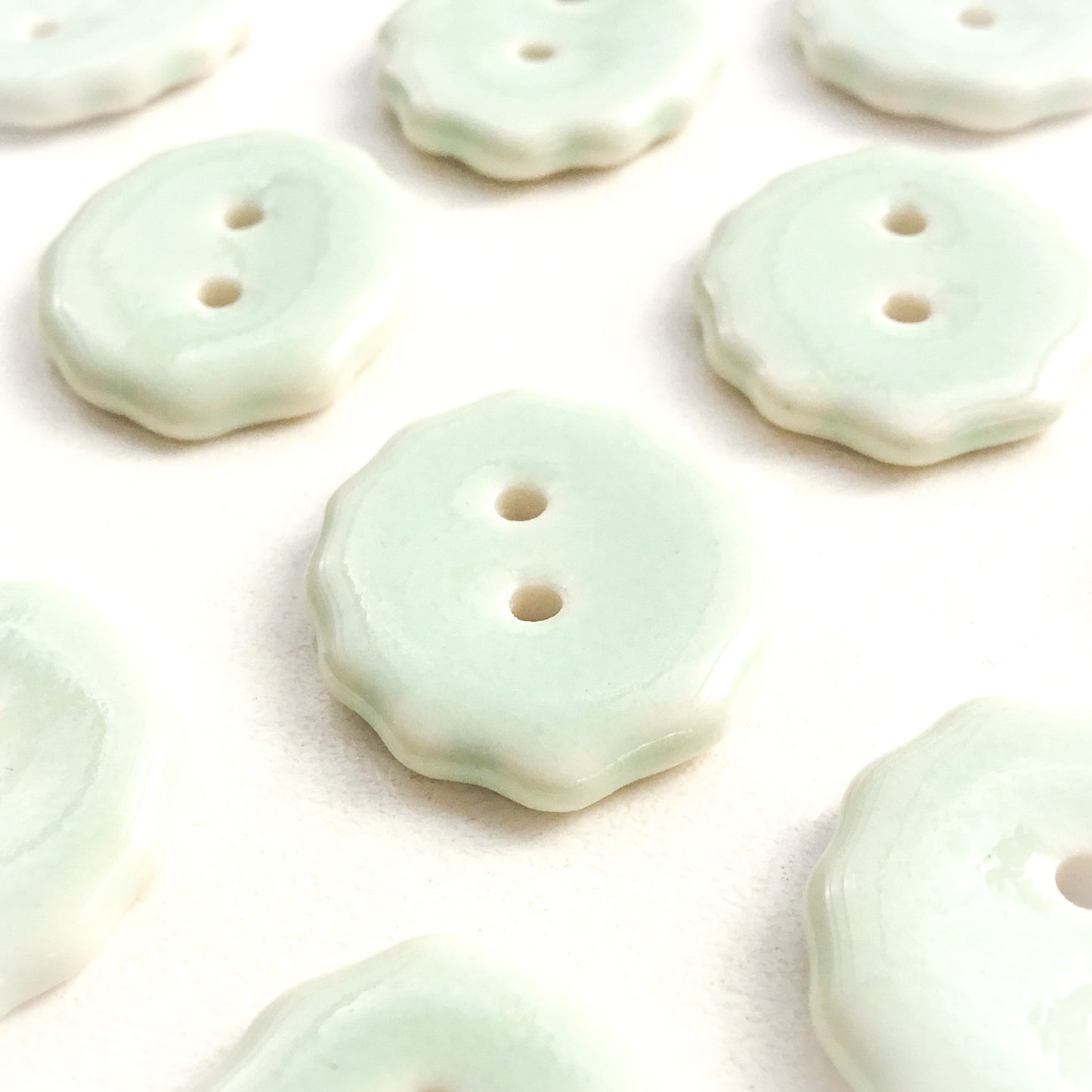 Pastel Aqua Scalloped Porcelain Buttons - 3/4" x 7/8"