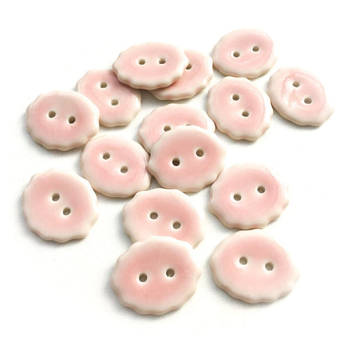 Pastel Pink Scalloped Porcelain Buttons - 3/4