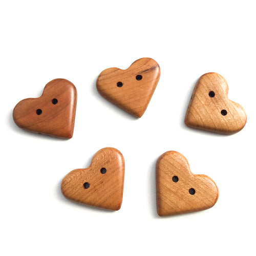 Cherry Wood Heart Buttons - 1-3/8