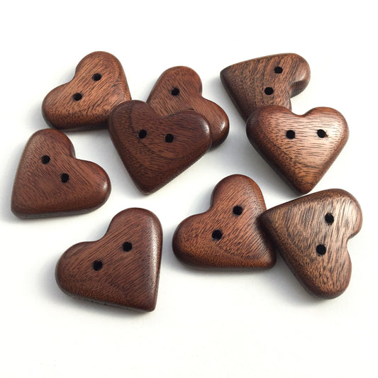 Chunky Black Walnut Heart Buttons - 1-1/2"