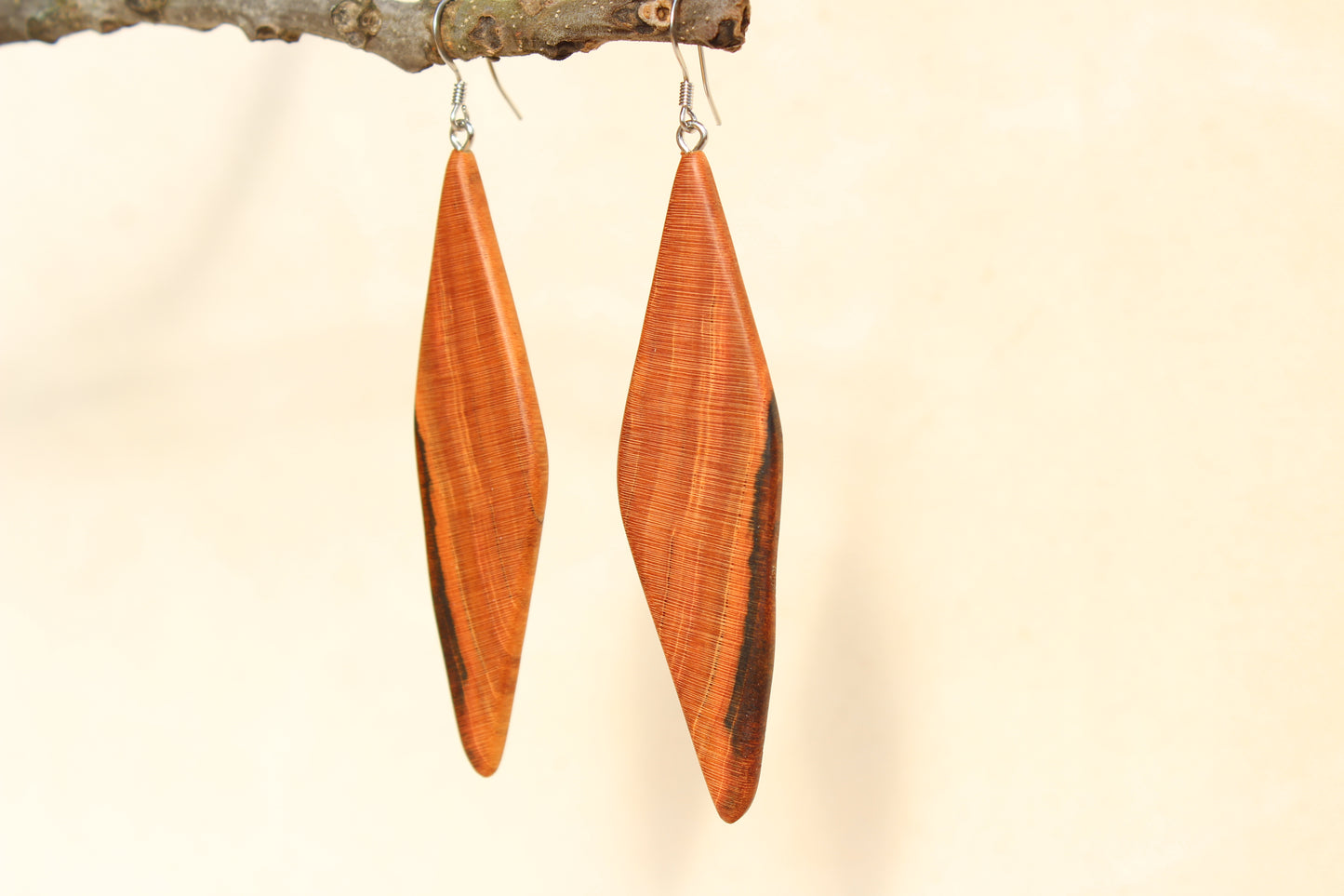 Natural Wooden Earrings - Cherry with heartwood + Mineral staining
