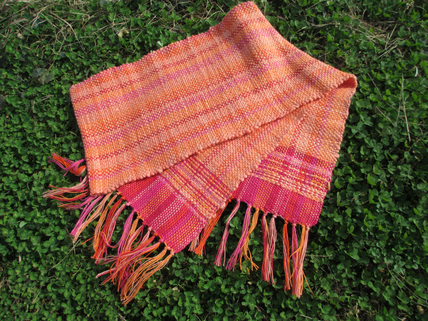 Handwoven Spring Scarf - Peach + Pink