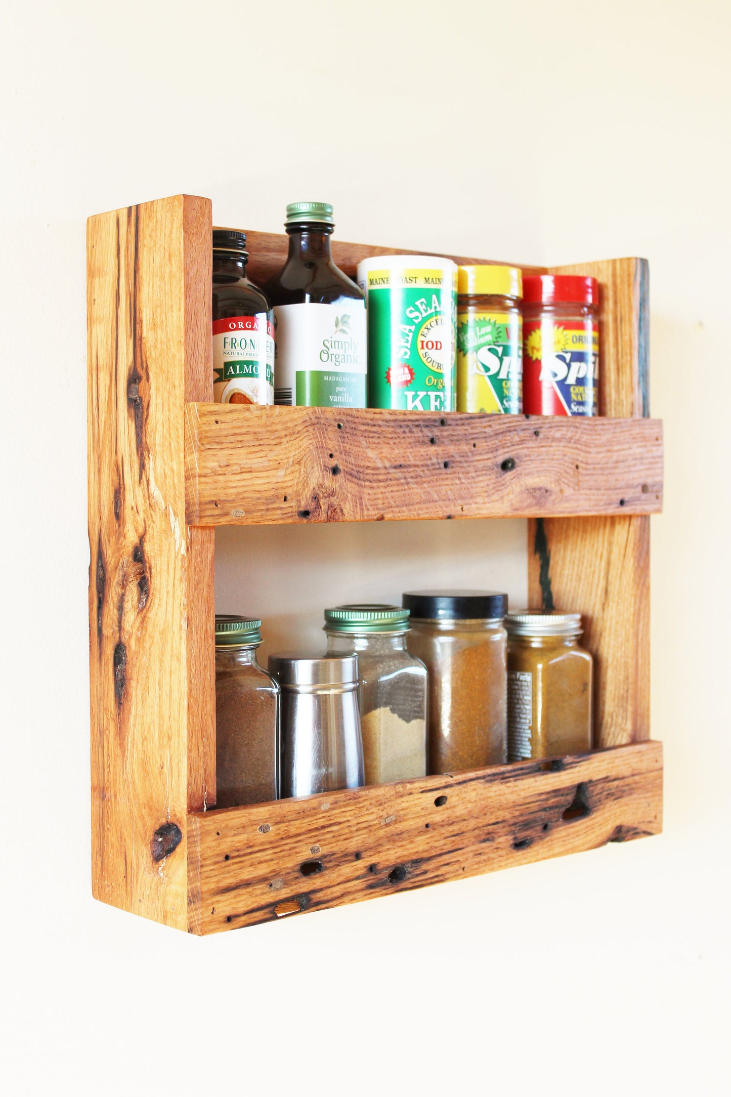 Rustic Solid Oak Spice Rack with Character Grain