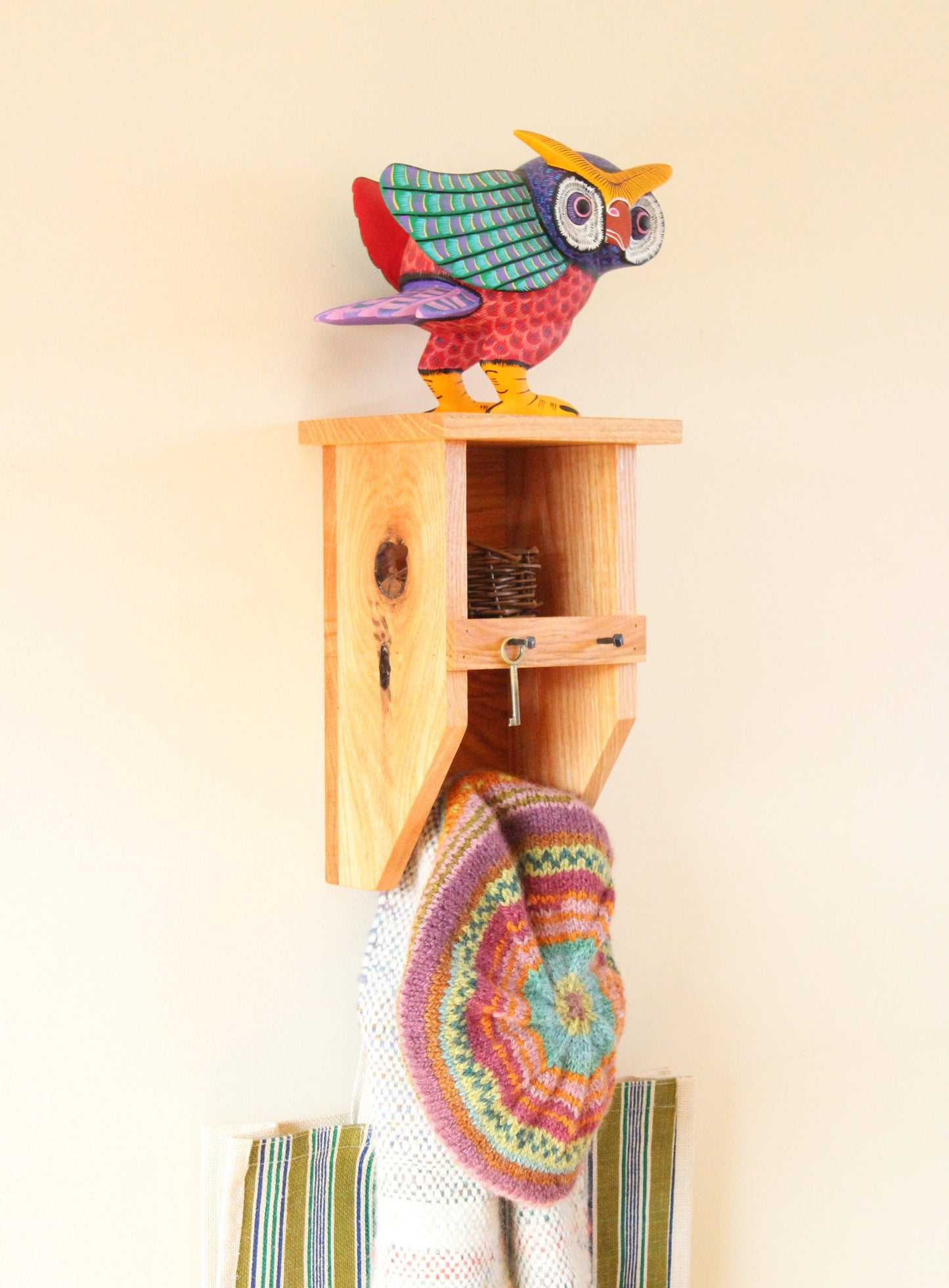 Red Oak Tiny Birdhouse Coat Rack / Cubby