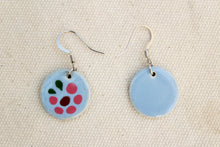 Load image into Gallery viewer, Blue Glazed Ceramic Earrings - Blue Flower Pattern - Blue + Pink