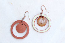 Load image into Gallery viewer, Circular Ceramic Earrings - Creamy Yellow + Caramel Brown Speckle - Handcrafted Artistic Earrings