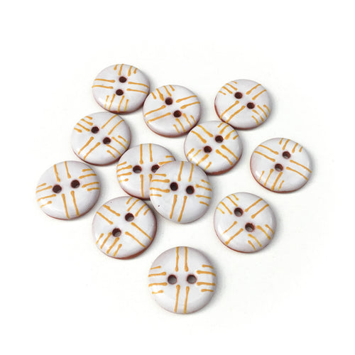 White & Mustard Lines Ceramic Buttons - 3/4