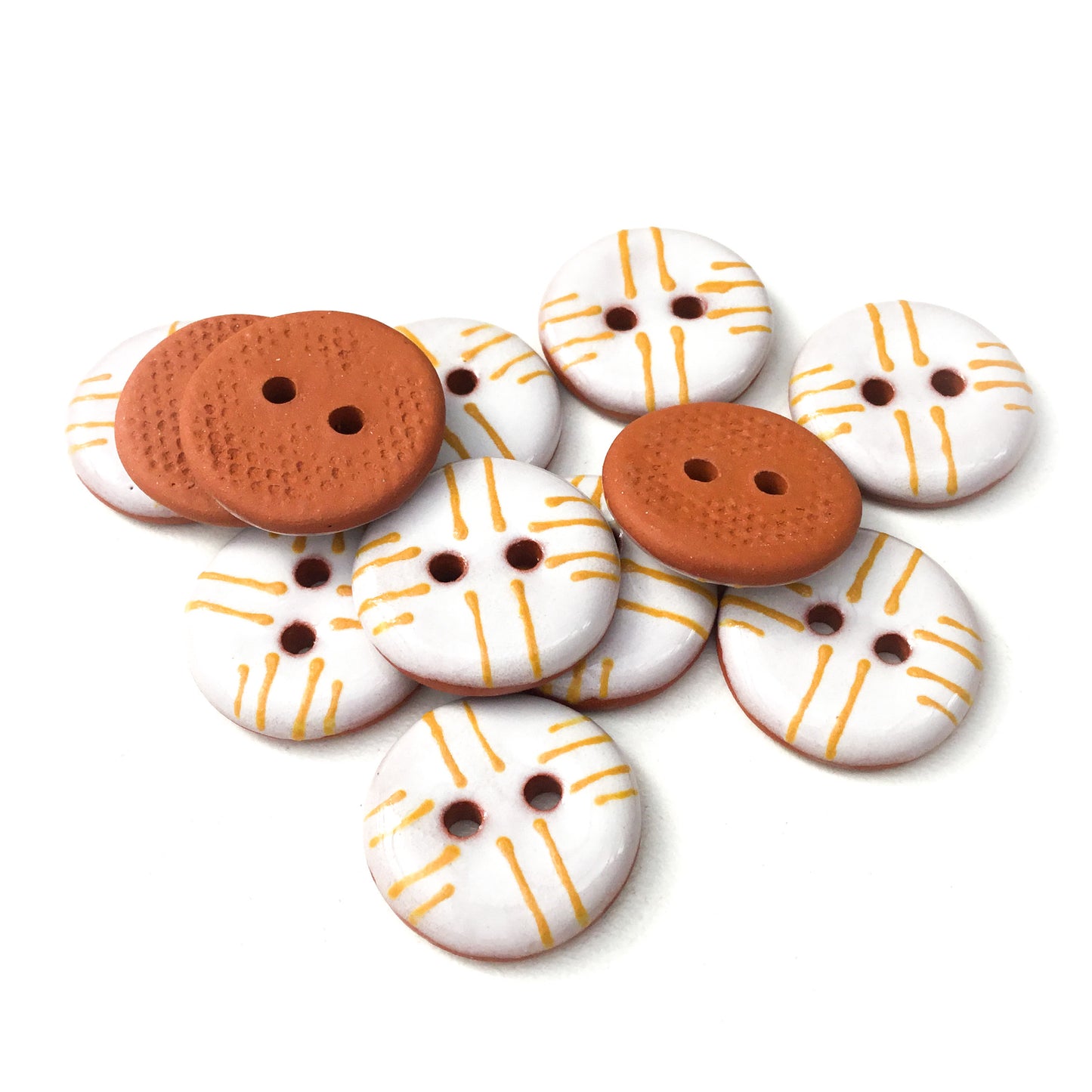 White & Mustard Lines Ceramic Buttons - 3/4"