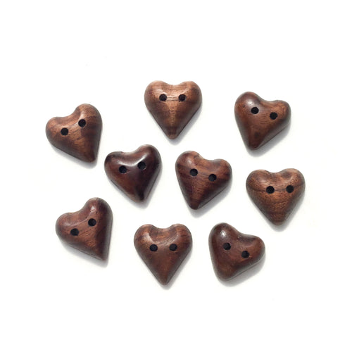 Black Walnut Wood Heart Buttons - 13/16