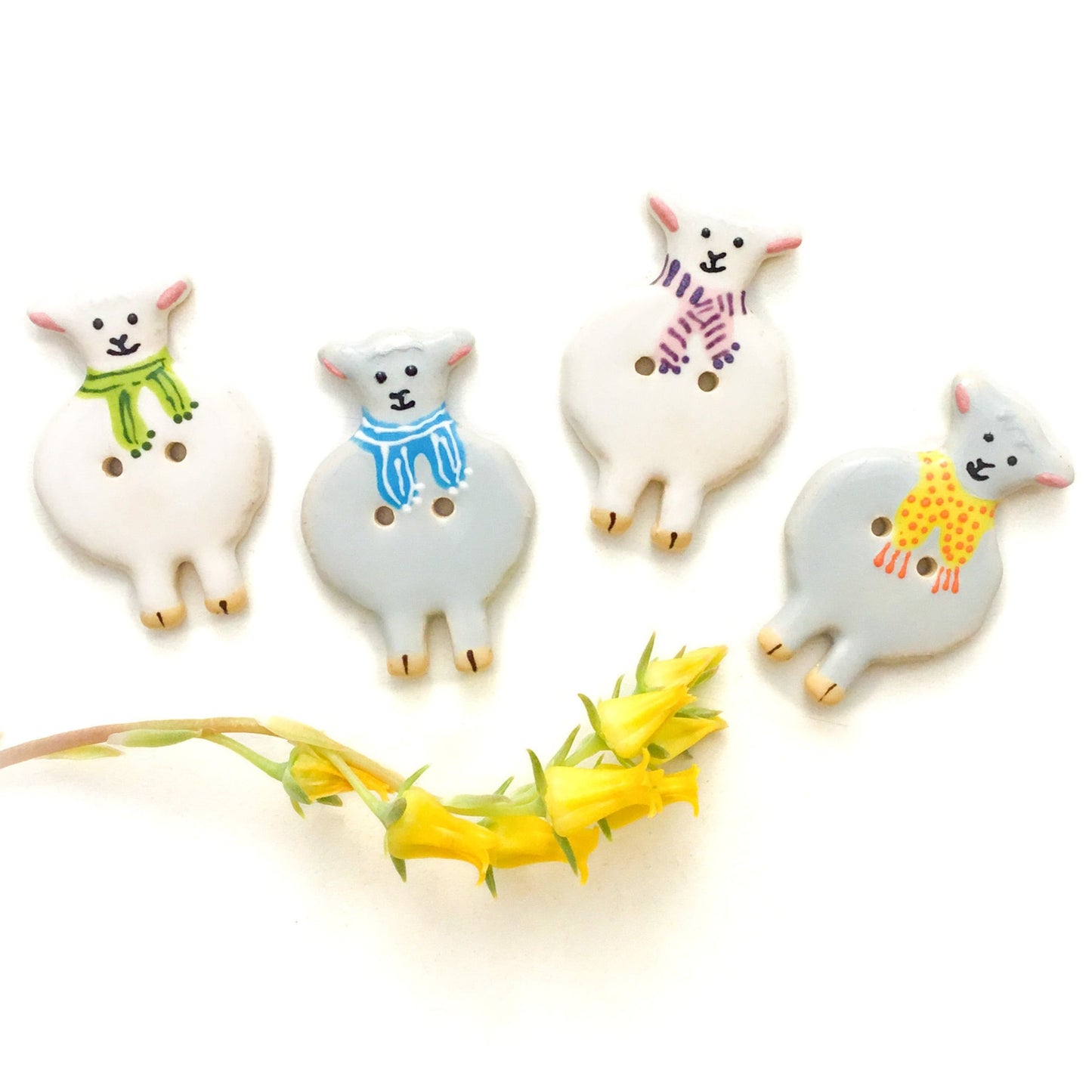Spring Lambs in Scarves Ceramic Buttons