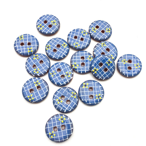 Decorative Blue Trellis Buttons - 3/4