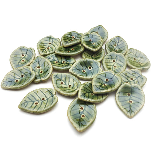 Green Leaf Stoneware Buttons - 15/16