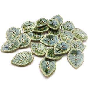 Green Leaf Stoneware Buttons - 15/16" x 1 5/16"